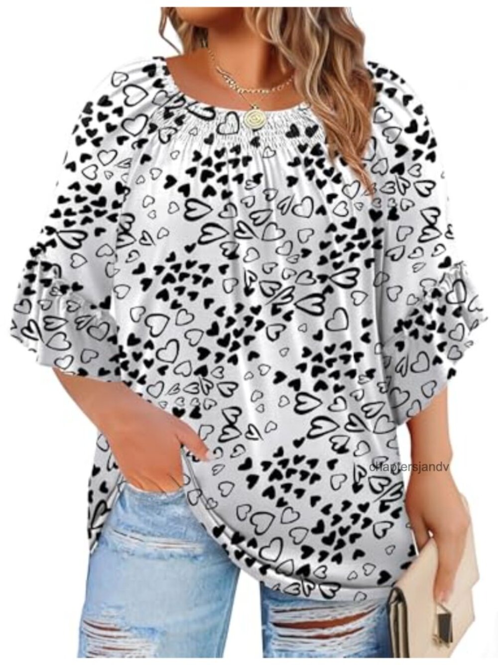 Women's Plus Size 3/4 Sleeve Ruffle Blouse Tee
